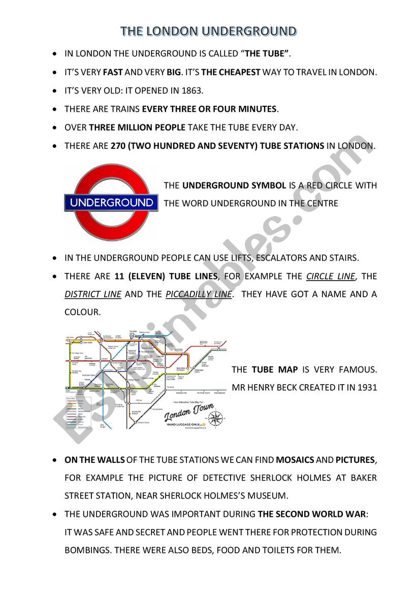 The London Undergrond worksheet