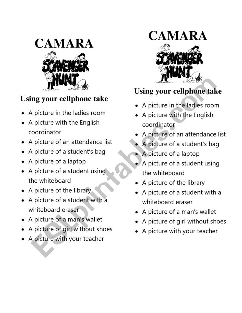 scavanger picture hunt worksheet