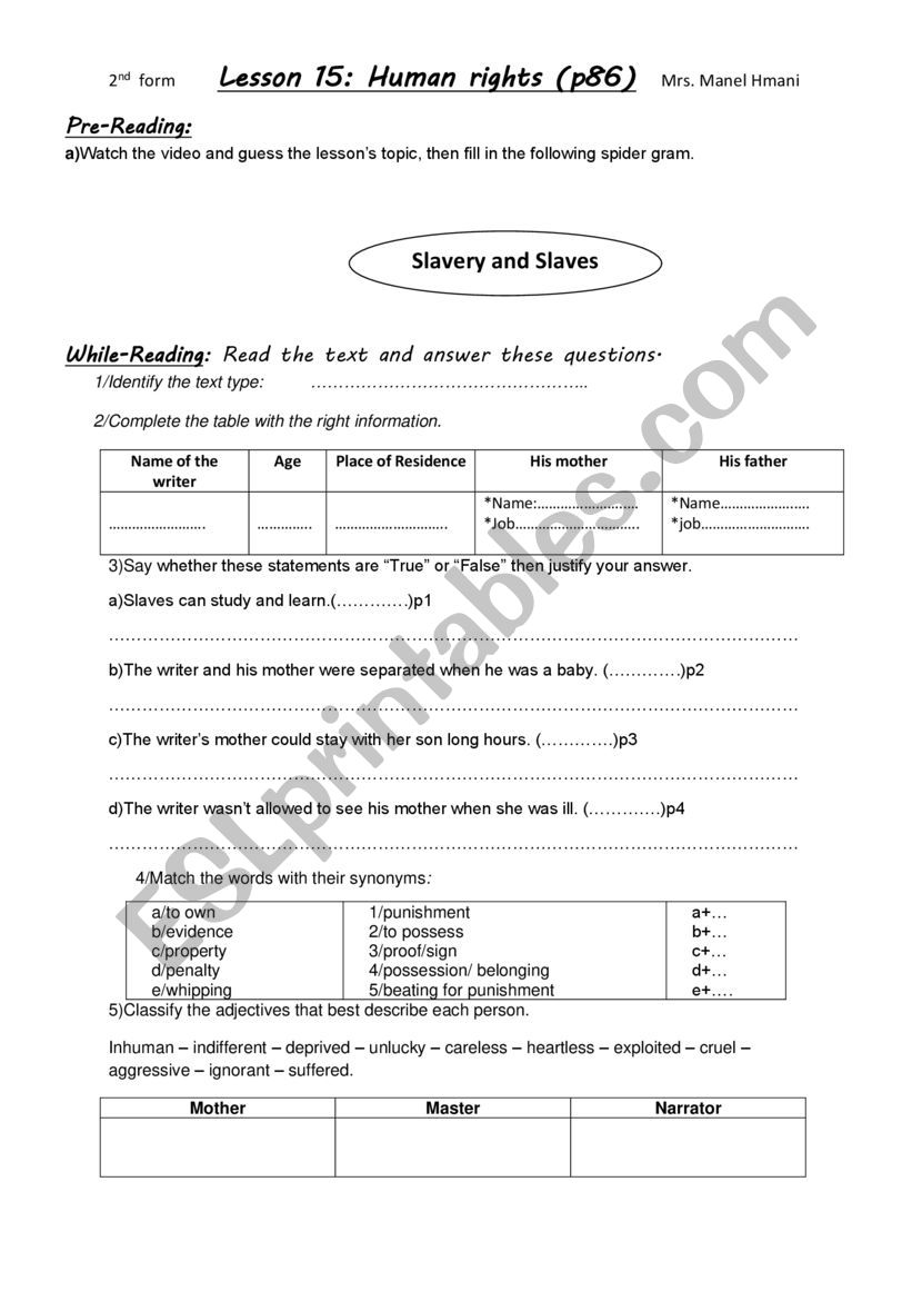 Human Rights worksheet