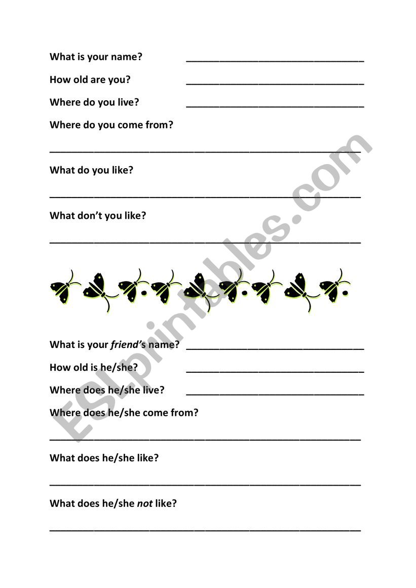 What is your name? worksheet