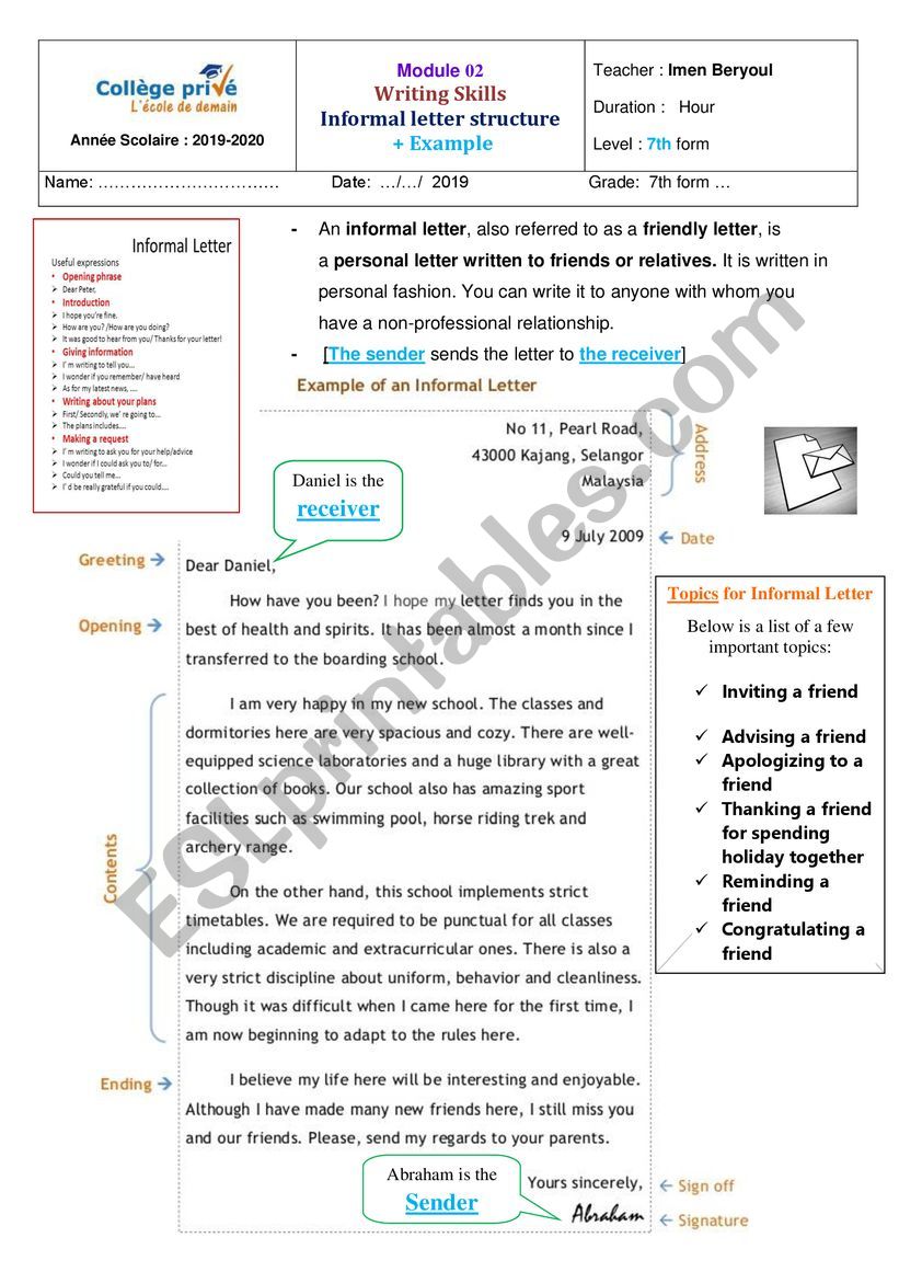 Letter�s Structure Worksheet