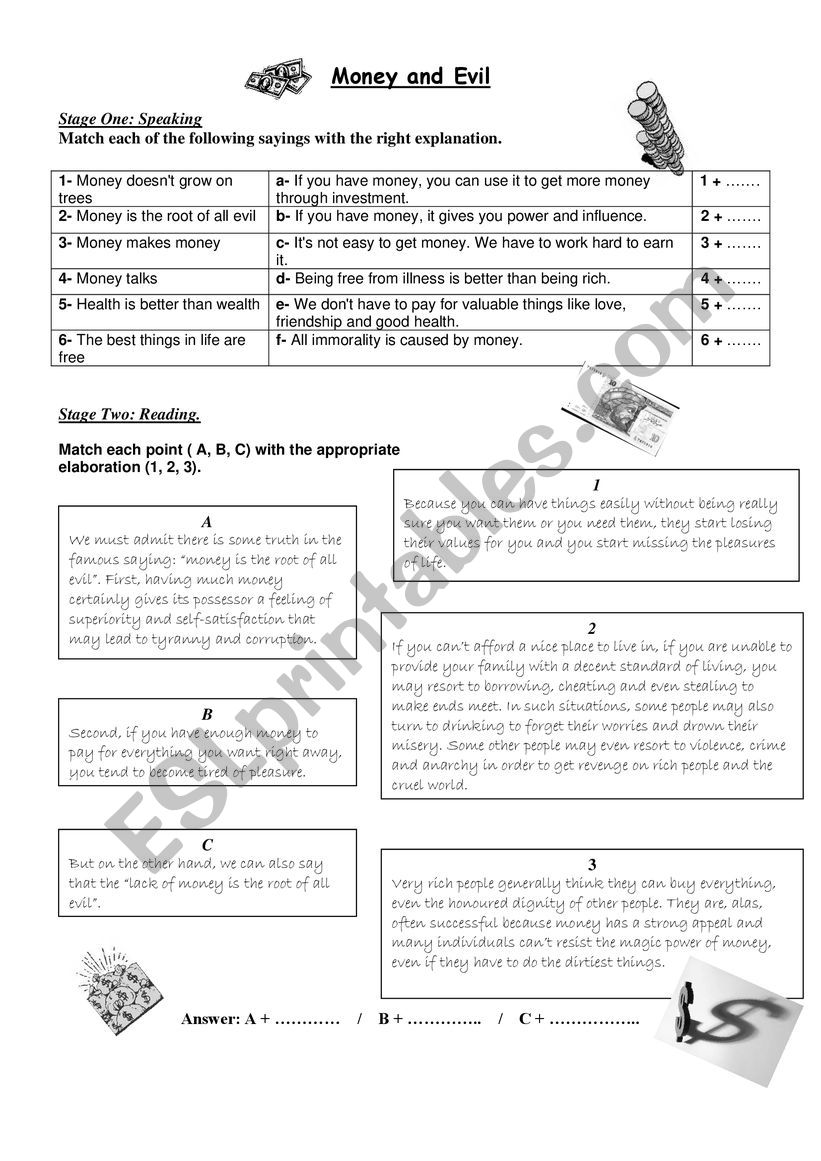 Money and Evil worksheet