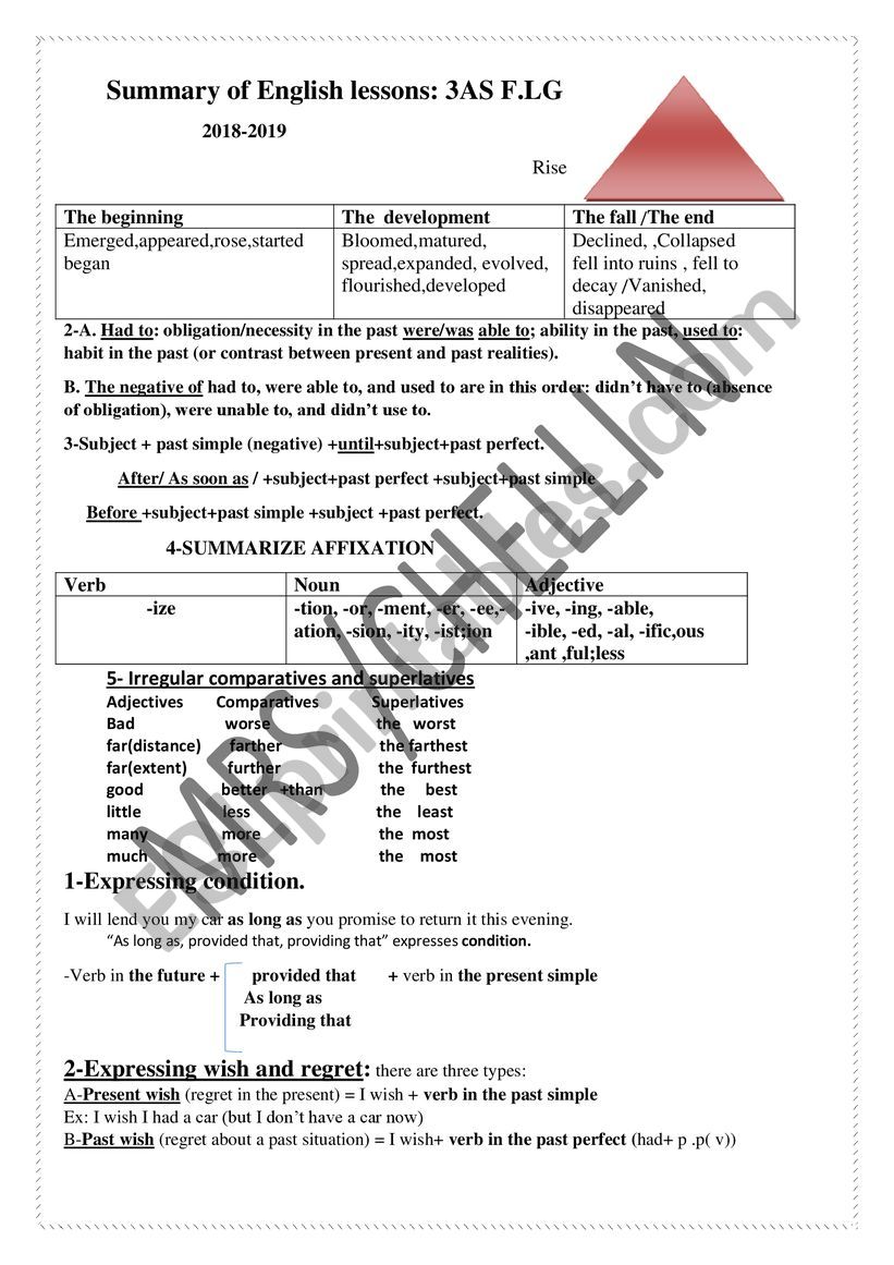 summary of lessons. BAC 2020 worksheet