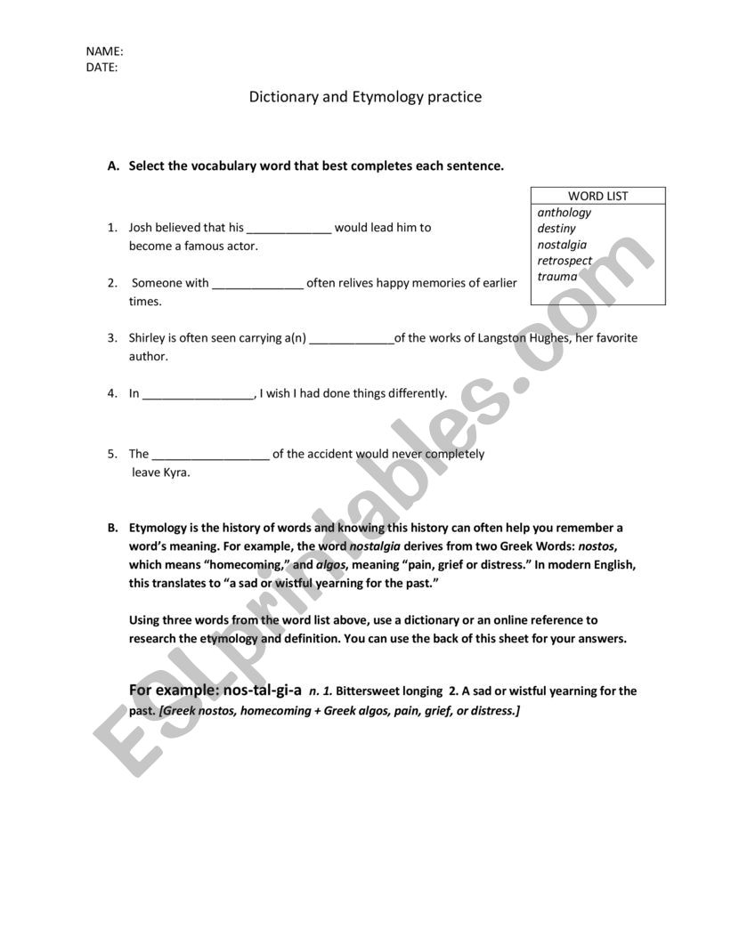 Dictionary and Etymology practice