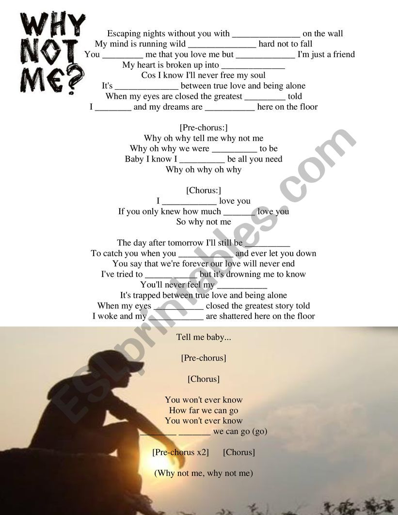 why not me song ESL worksheet by khuongvo