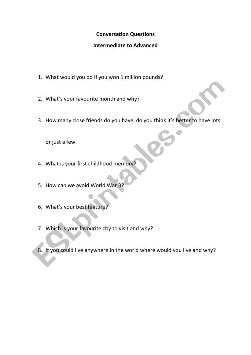 Conversation Questions worksheet