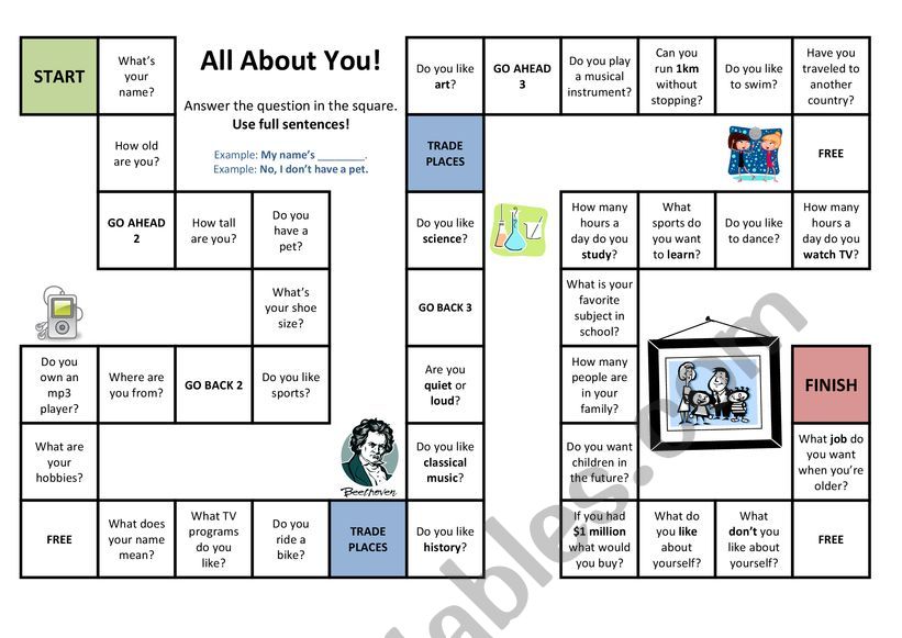 all about you board game worksheet