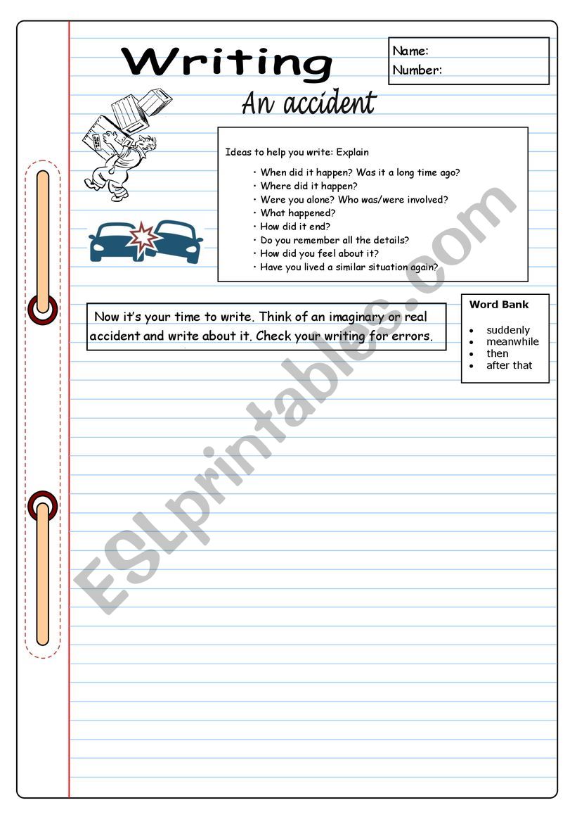 Writing - An accident worksheet