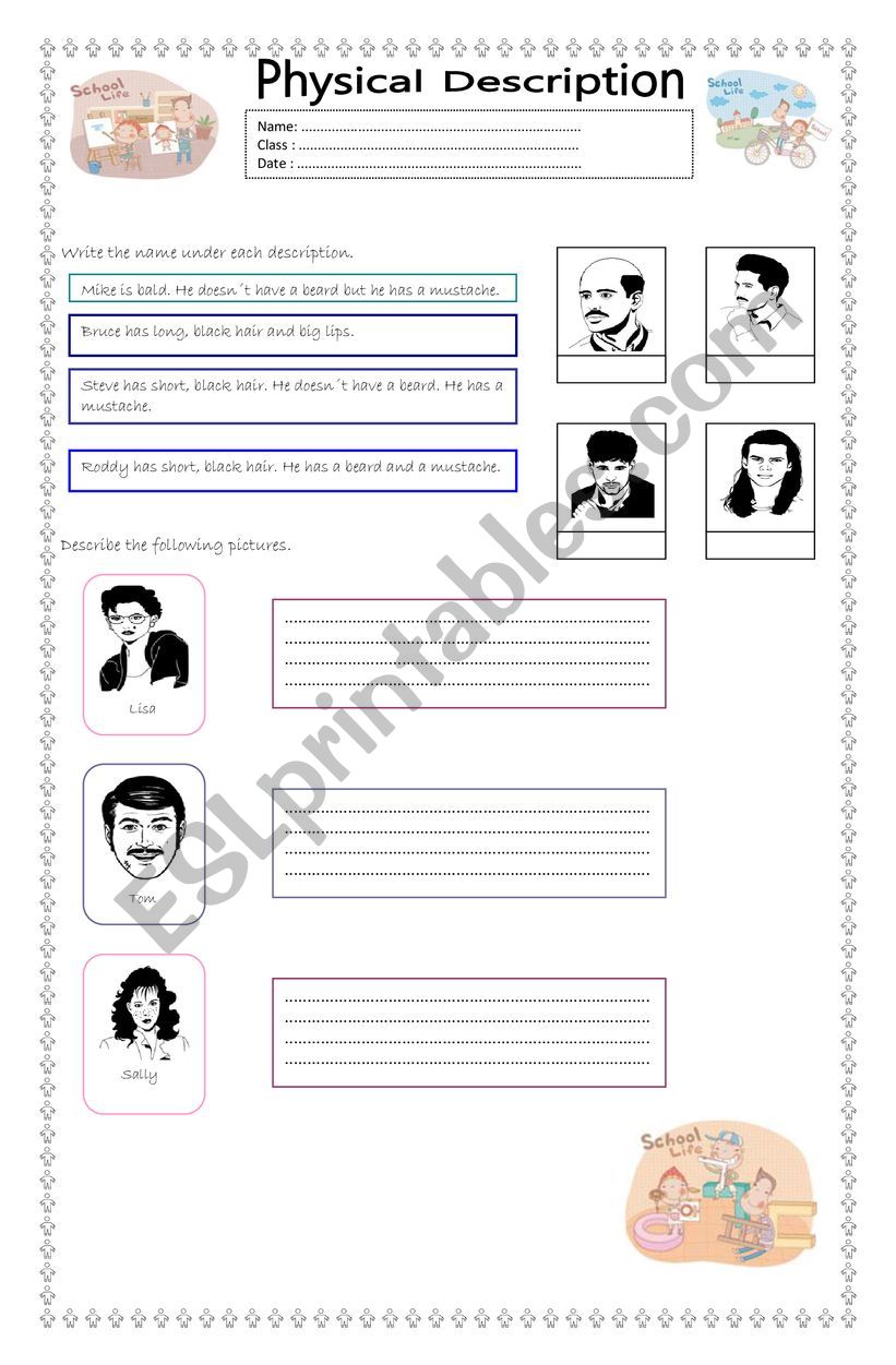 Physical description worksheet