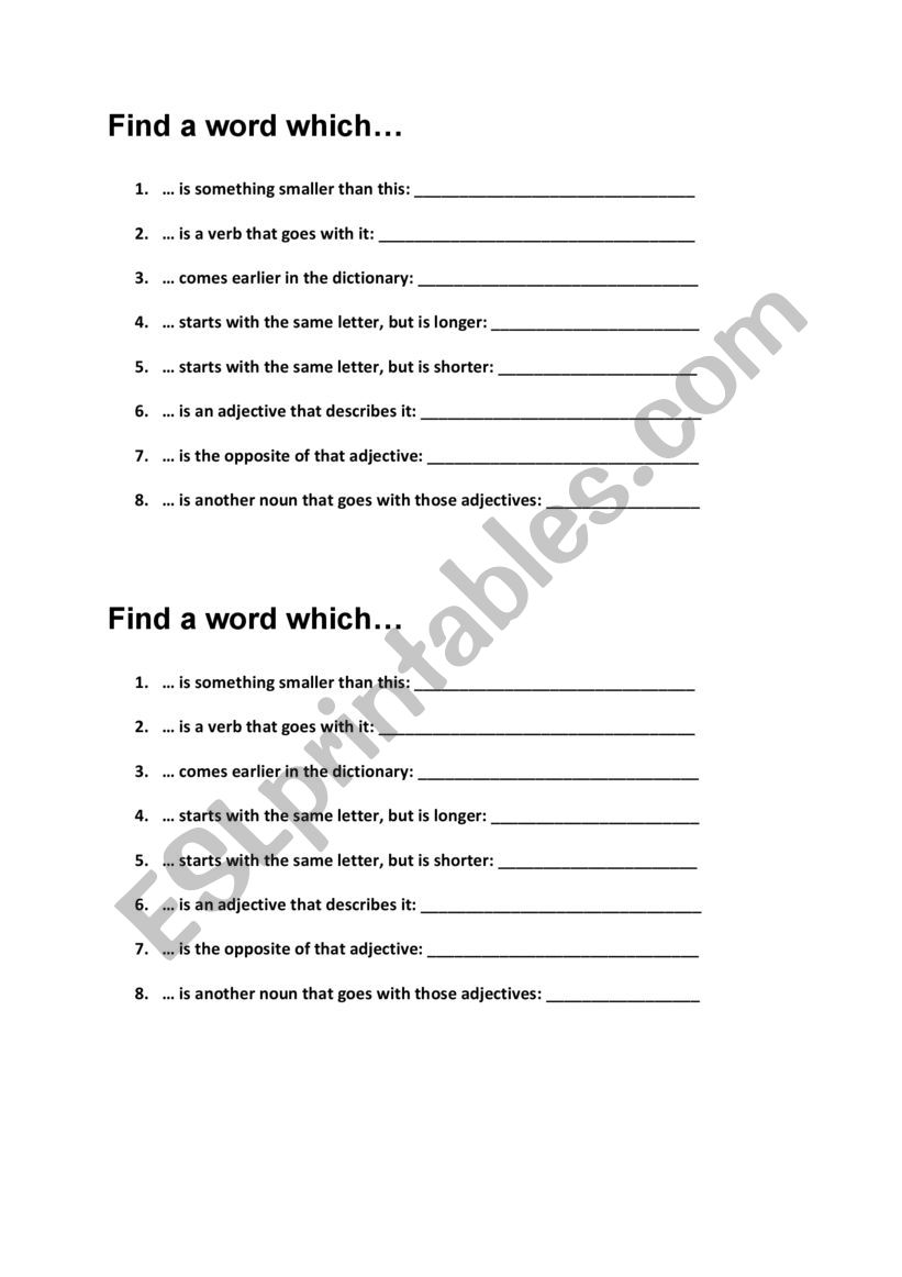 Find a word worksheet