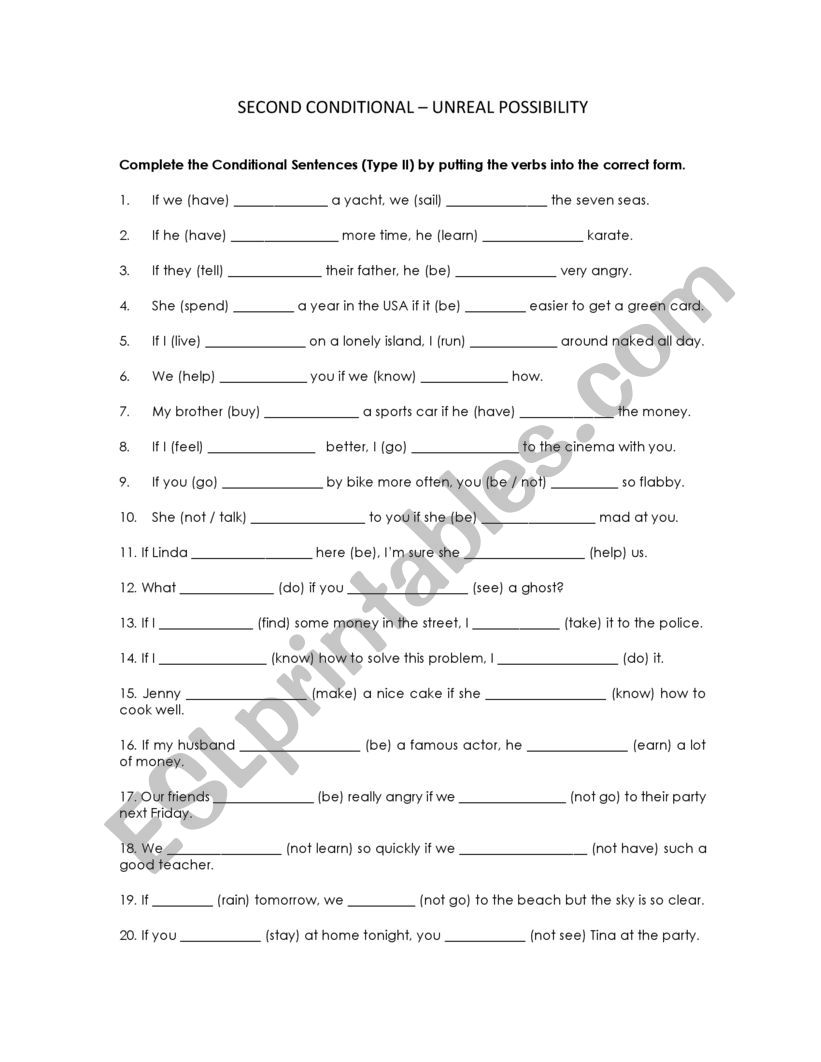 Second conditional  worksheet