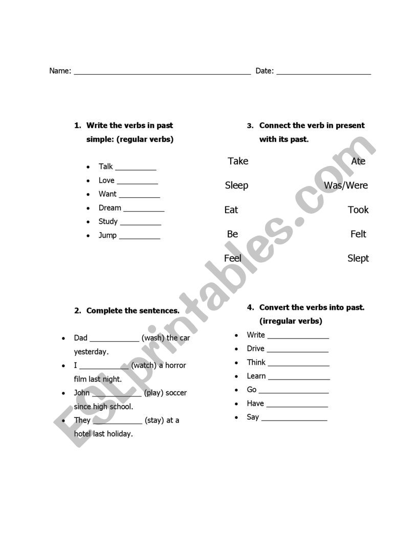 Simple past test (Verbs)  worksheet