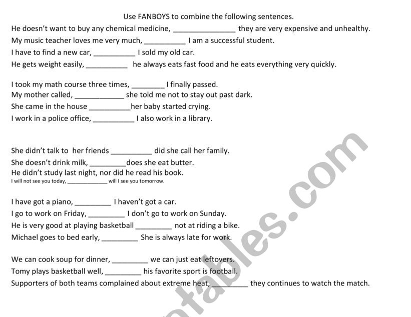 Compound Sentence Worksheets