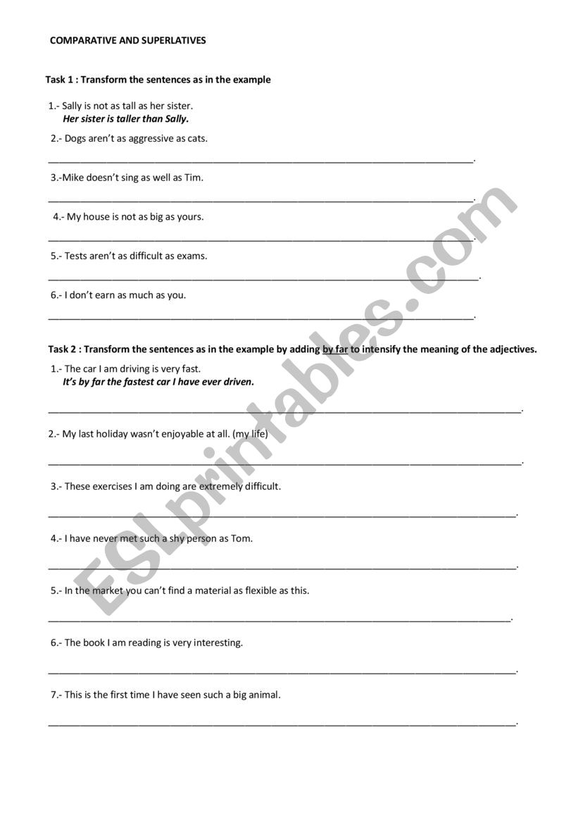 comparative superlative worksheet