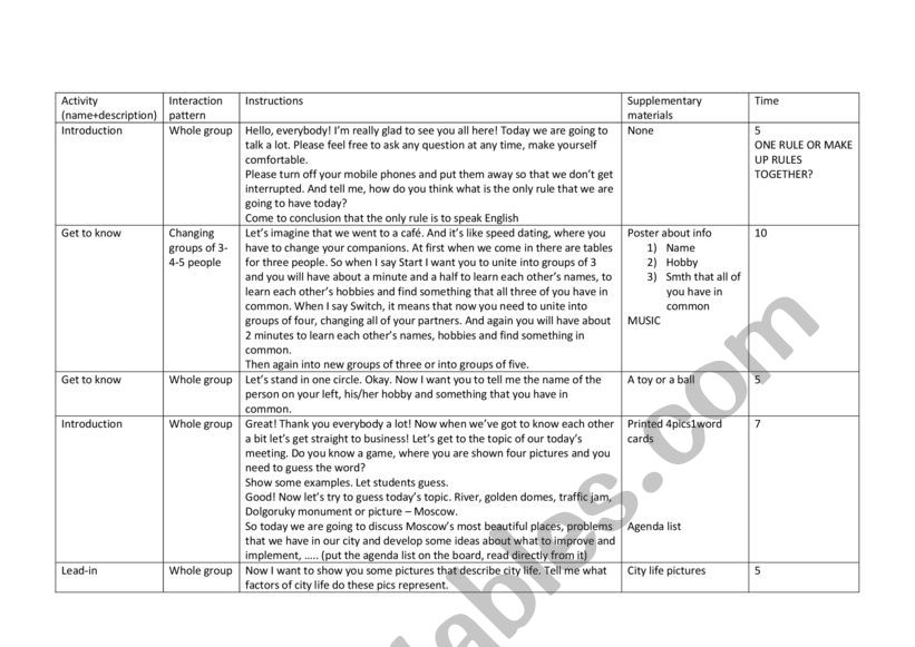 Lesson Plan worksheet