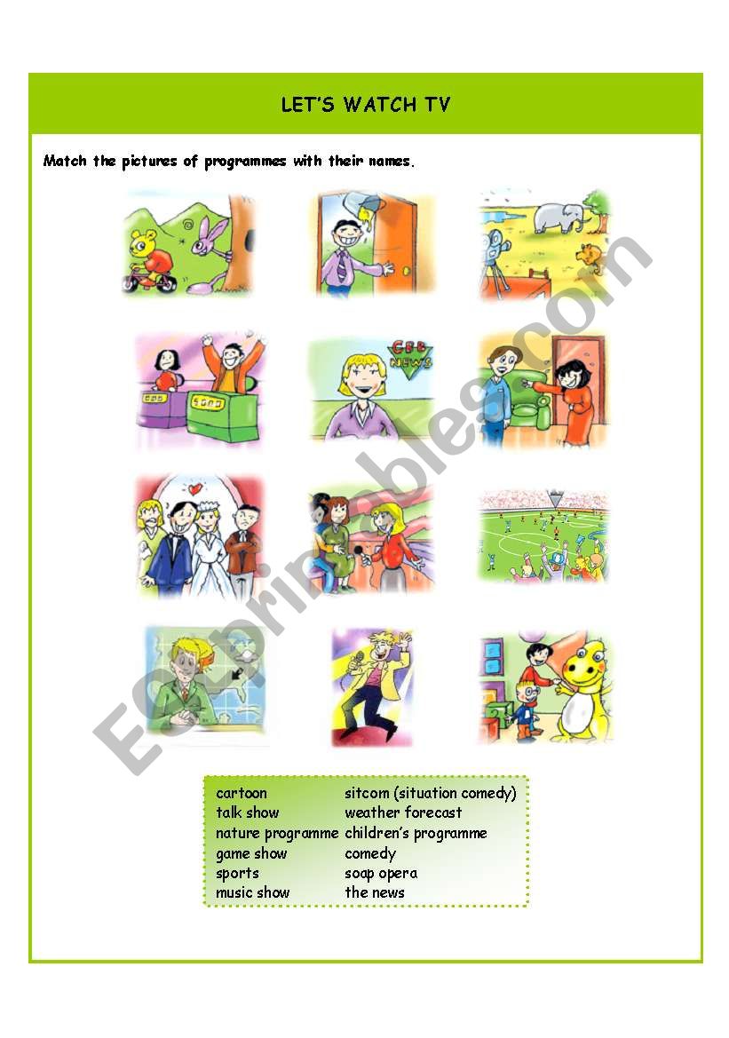 Let´s watch TV - ESL worksheet by alisadedic