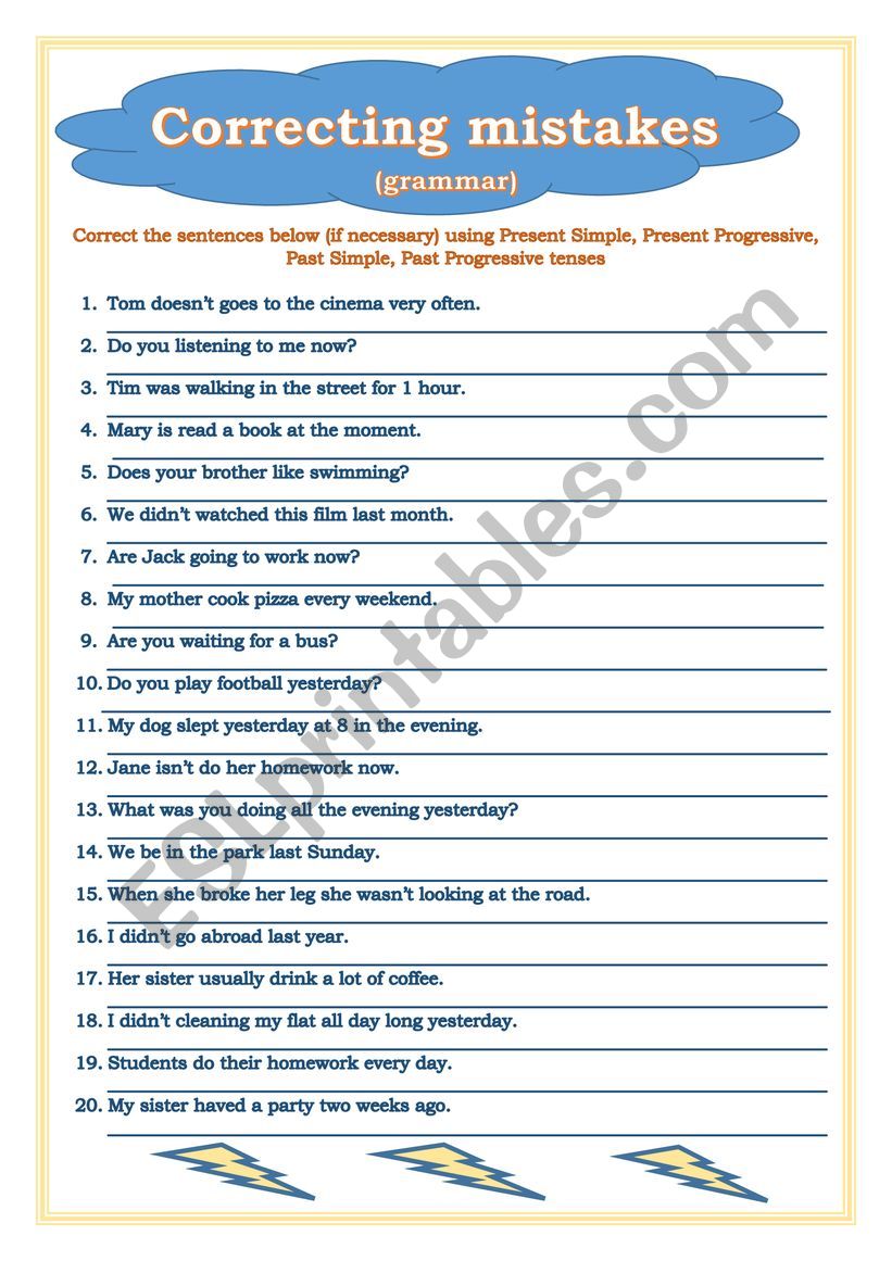 correcting mistakes worksheet