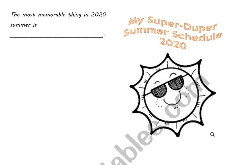 Summer Diary 2020 worksheet