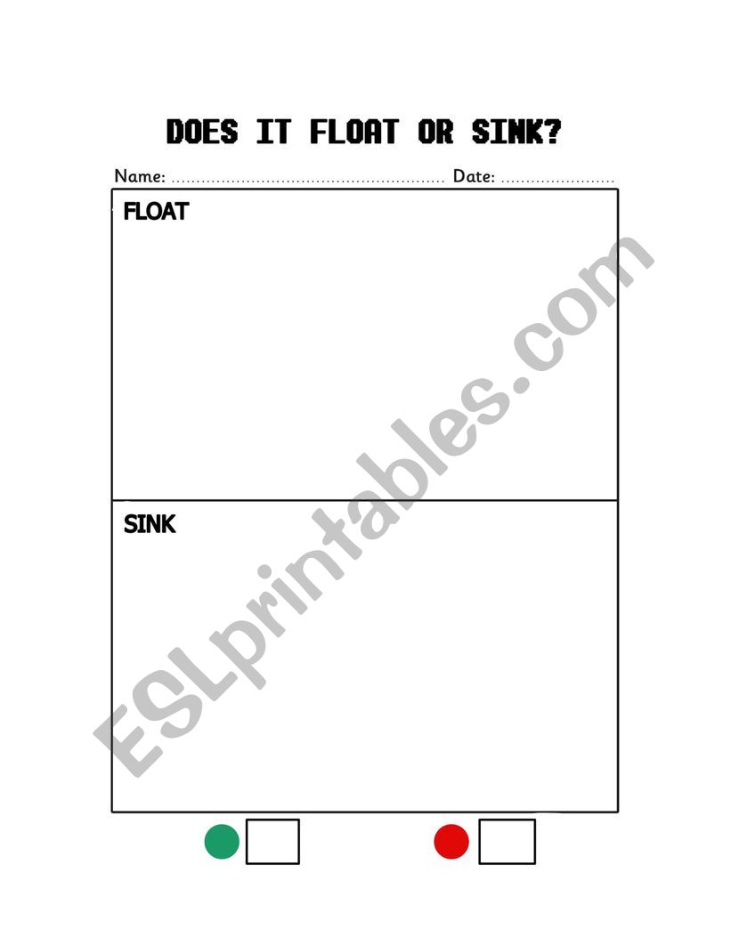 Does it float or sink? worksheet
