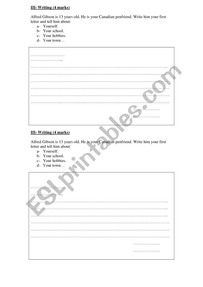 writing fexercise worksheet