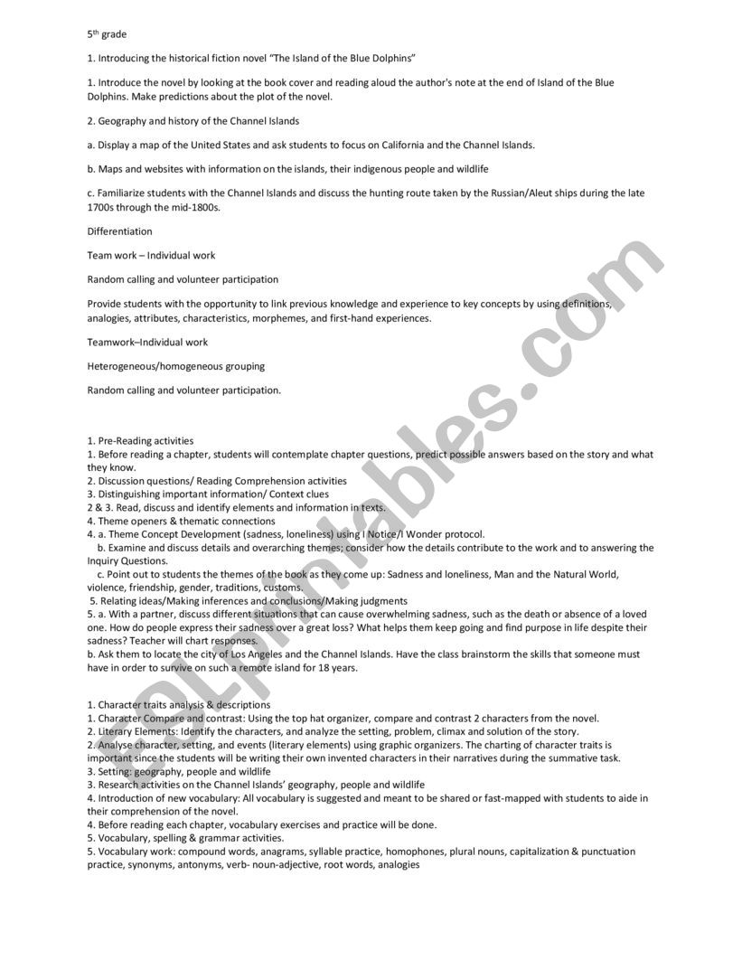 MYP Language and Literature worksheet