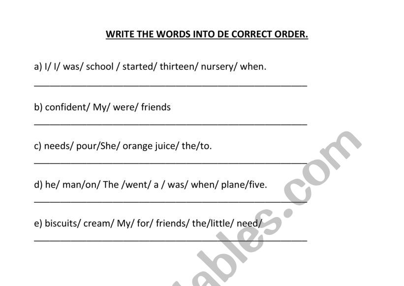 WORD ORDER worksheet