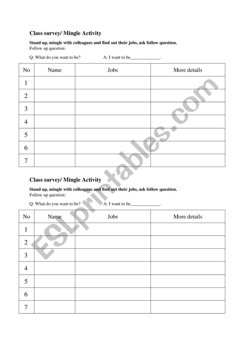 Jobs worksheet