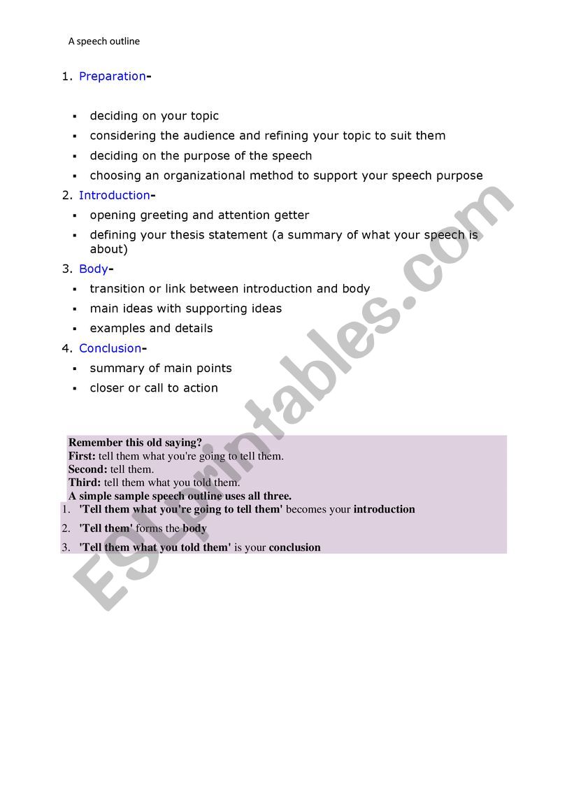 a speech outline worksheet