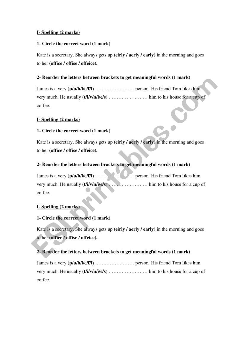 a spelling task worksheet