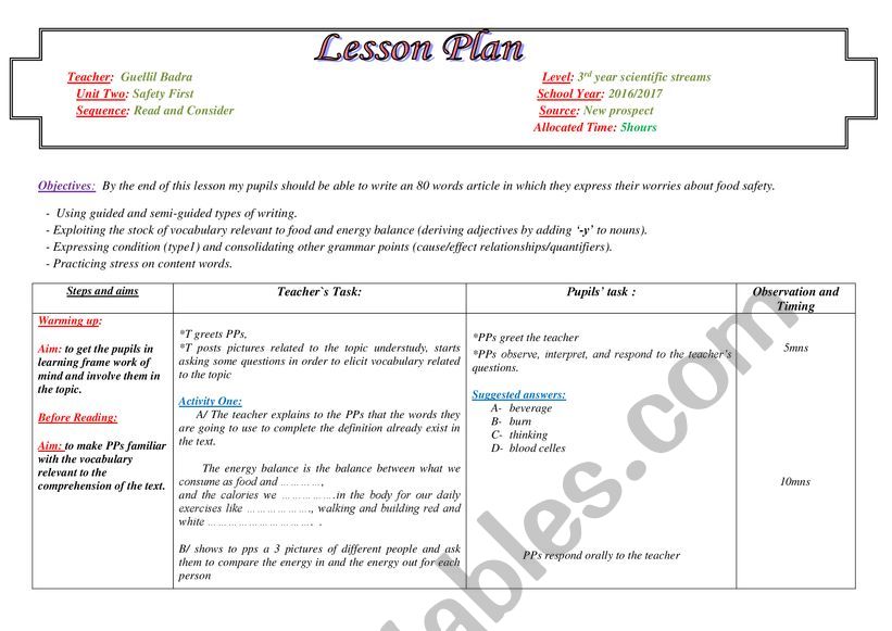 saftey first worksheet