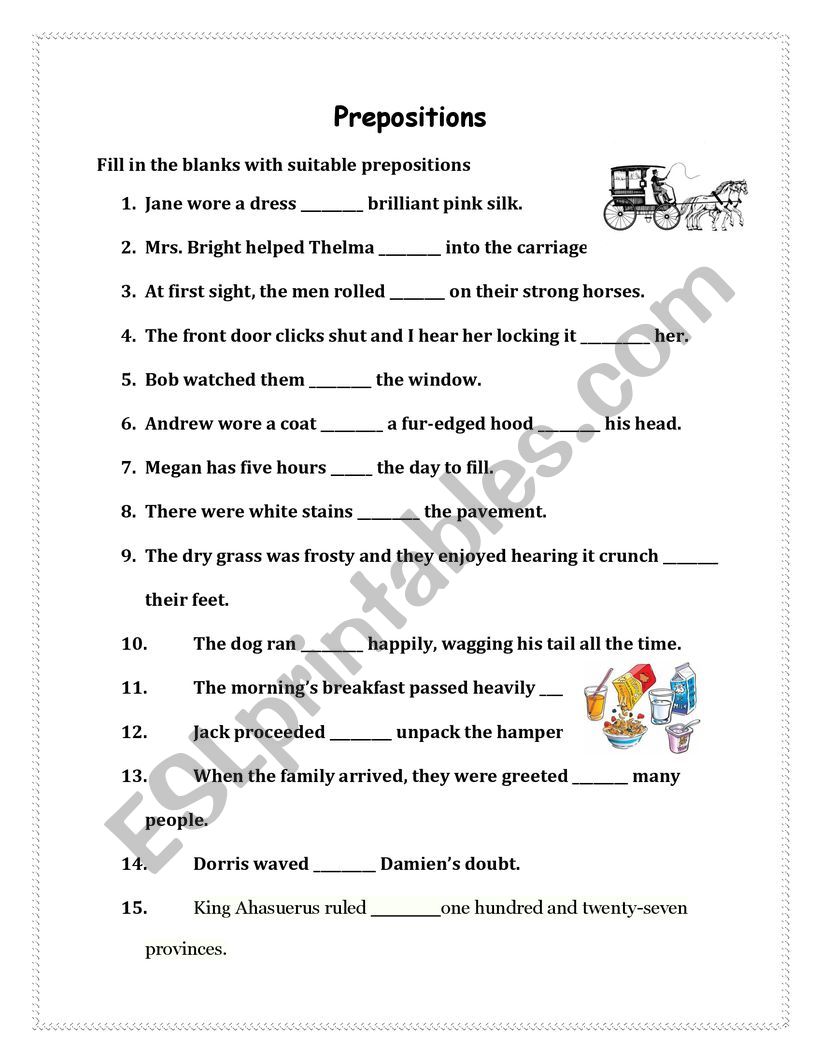 Prepositions Exercise worksheet