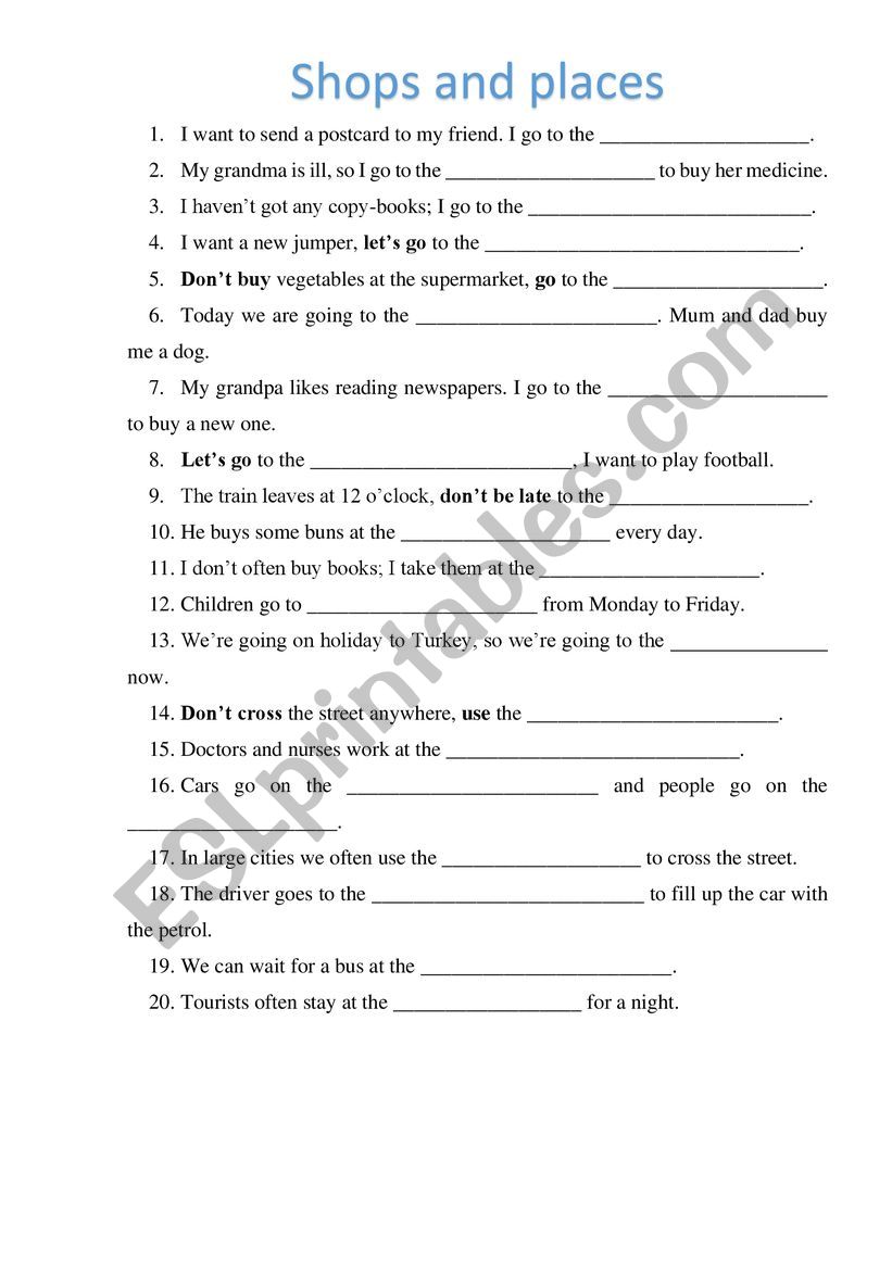 Shops and places worksheet