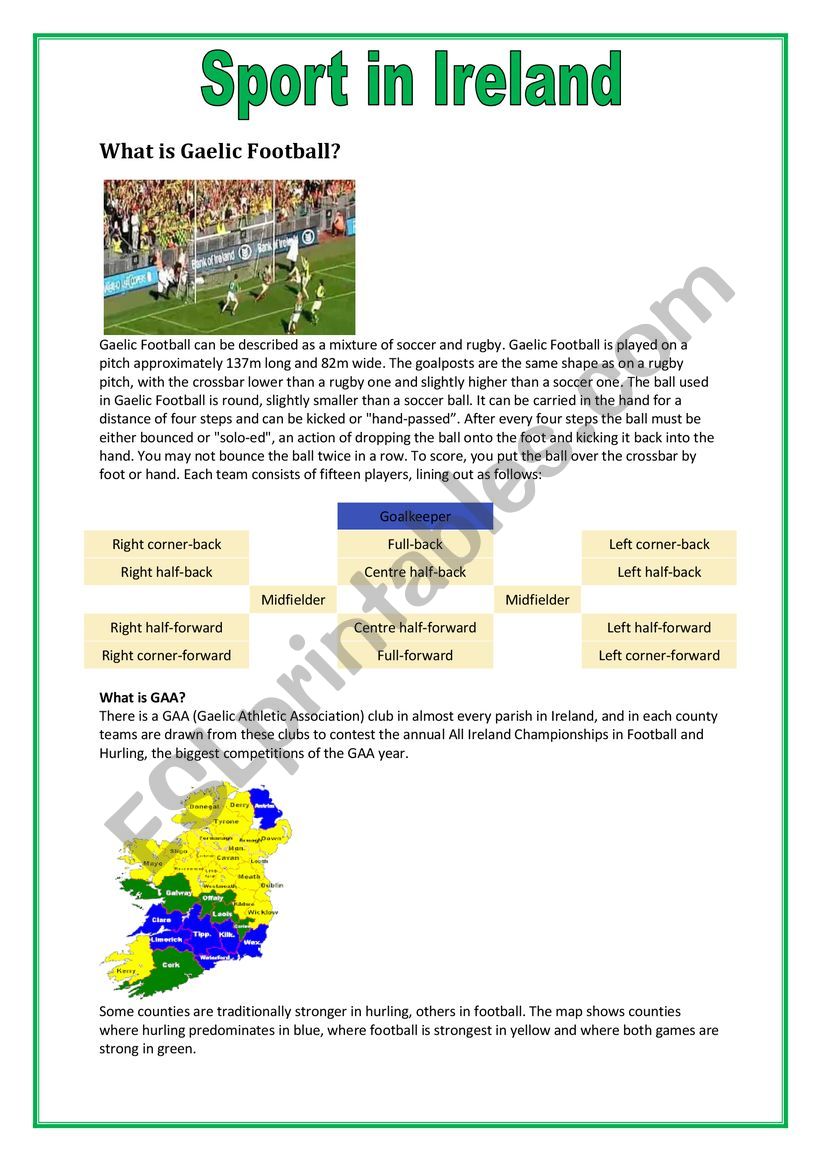 Sport in Ireland worksheet
