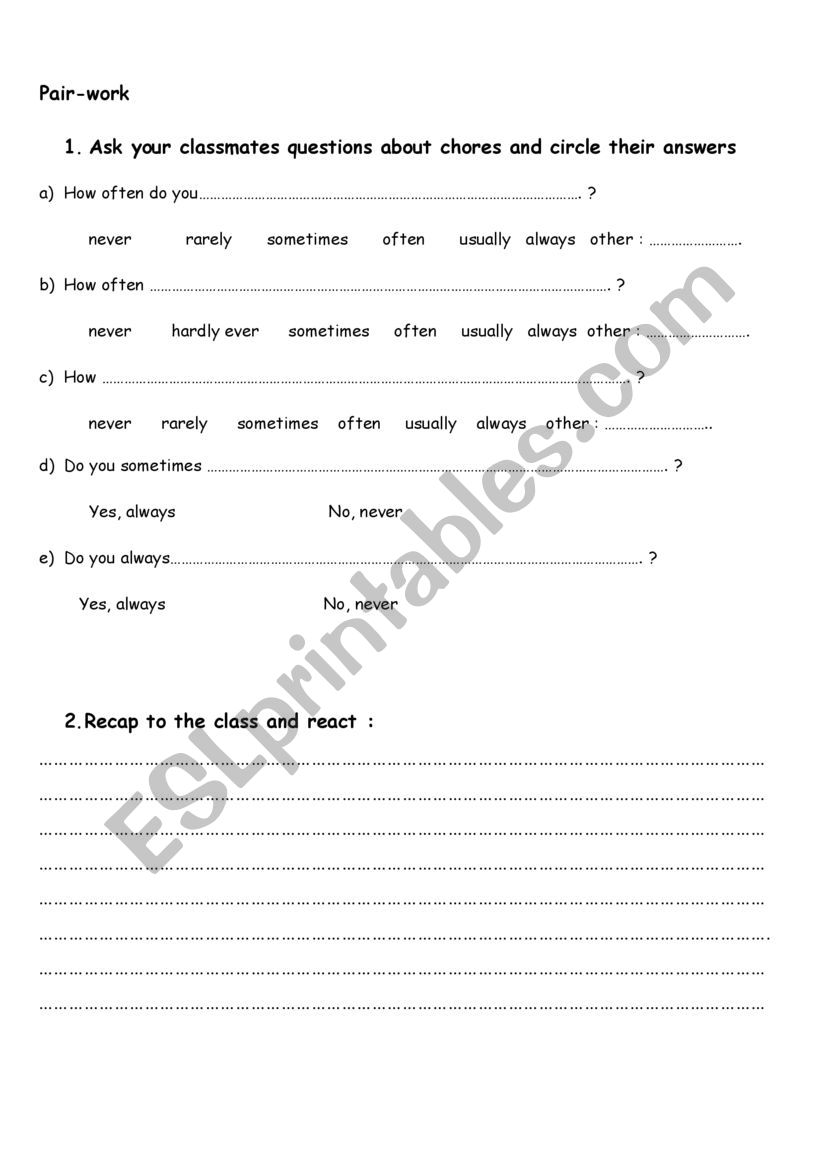 asking questions (frequency) worksheet