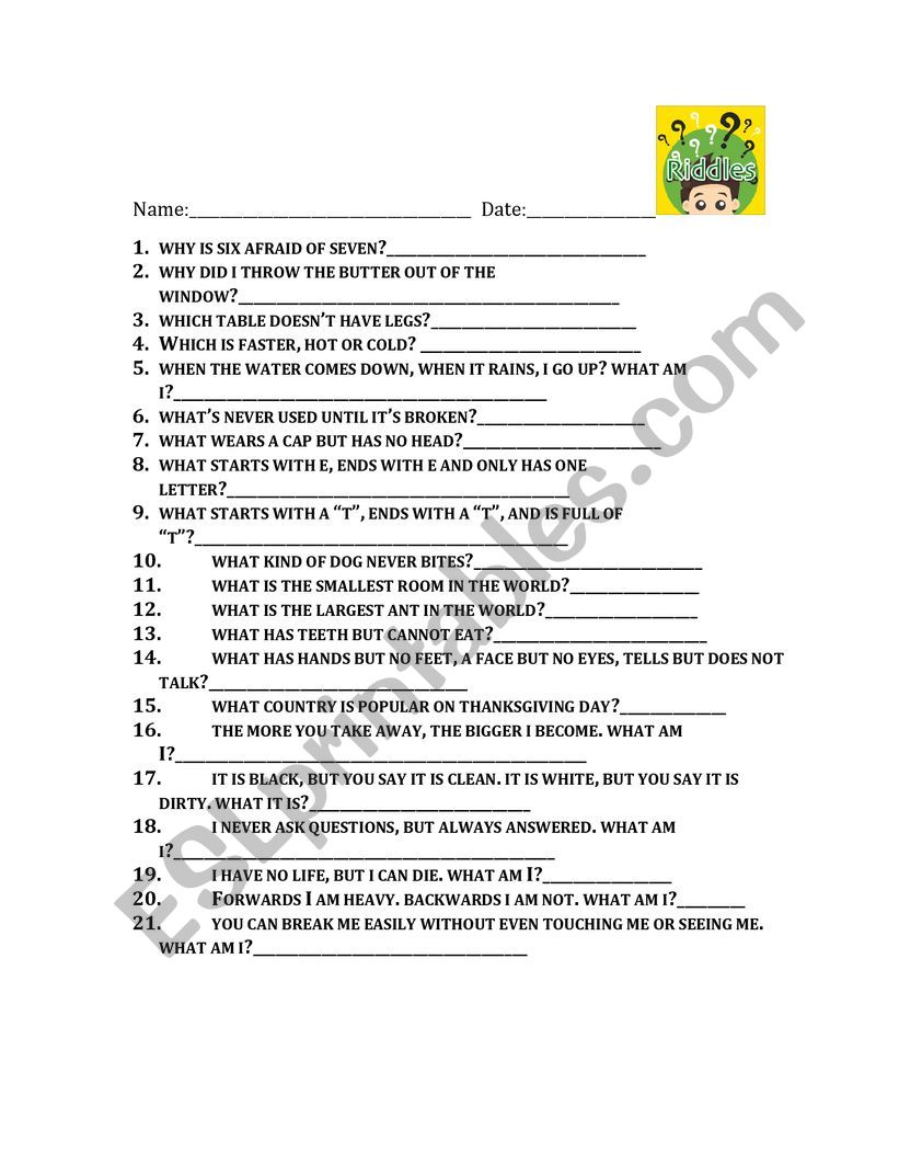 Riddles  worksheet