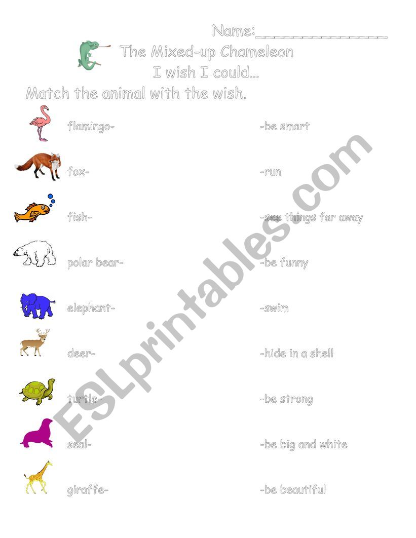 Mixed-up Chameleon matching activity - ESL worksheet by benoitmar