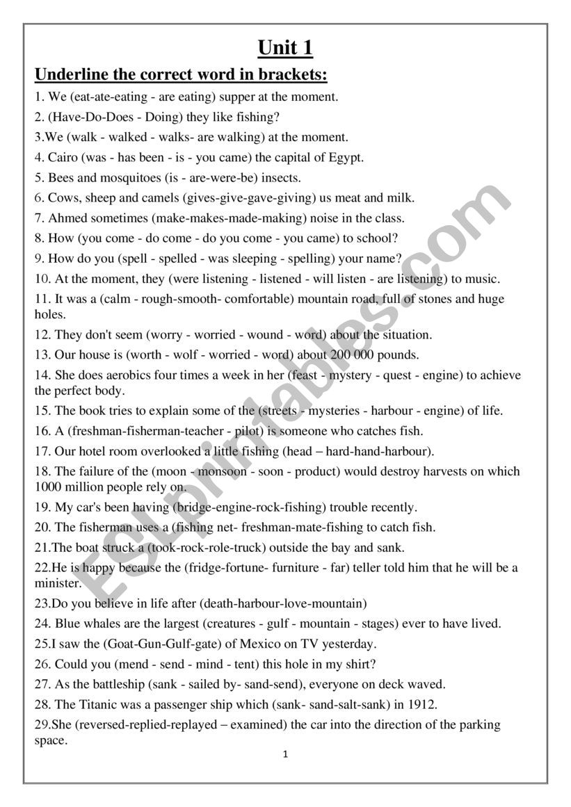 Unit 1 macmillan 5 worksheet