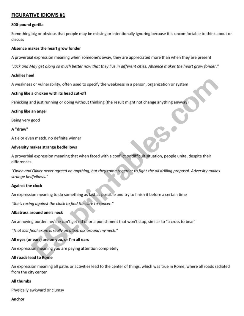 IDIOMS worksheet