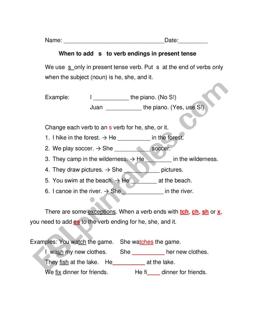 Present tense verb endings worksheet