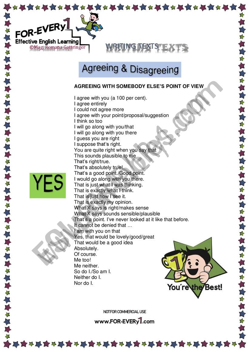 Agreeing and disagreeing worksheet