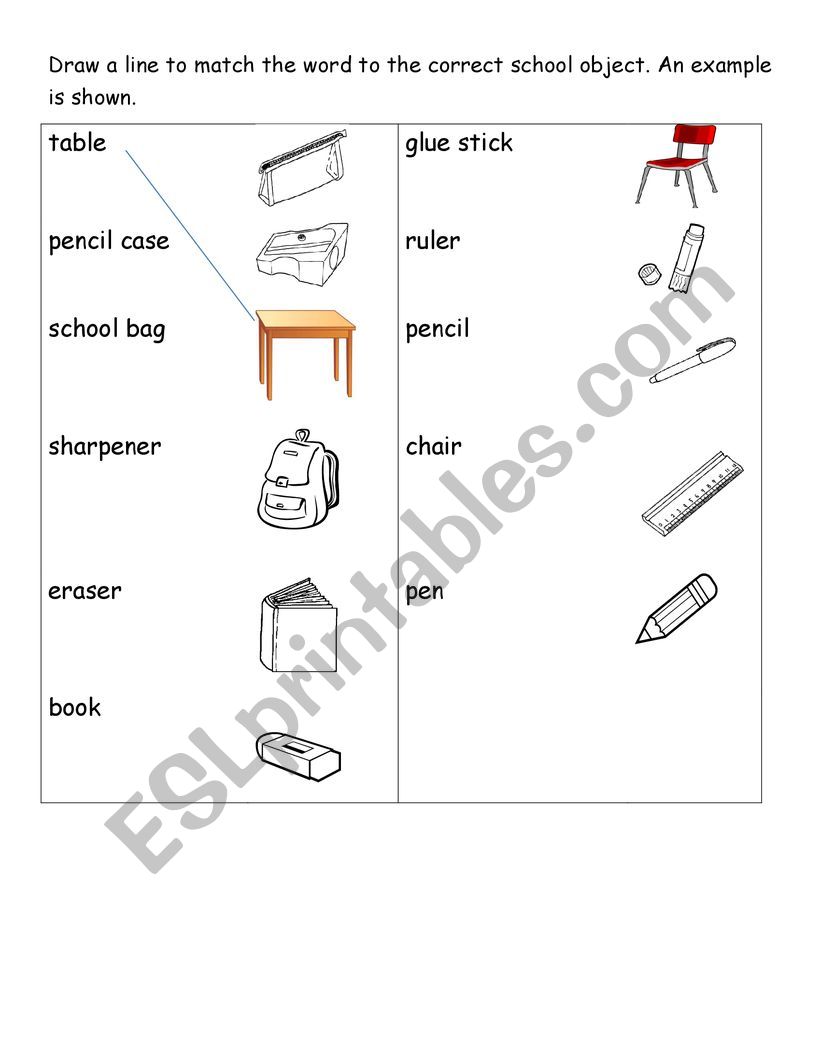 school supplies worksheet