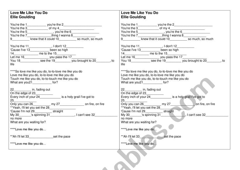 MUSIC worksheet