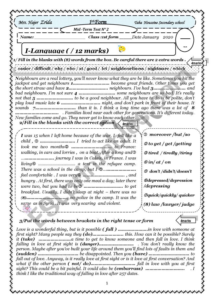 mid term test N2 two first form