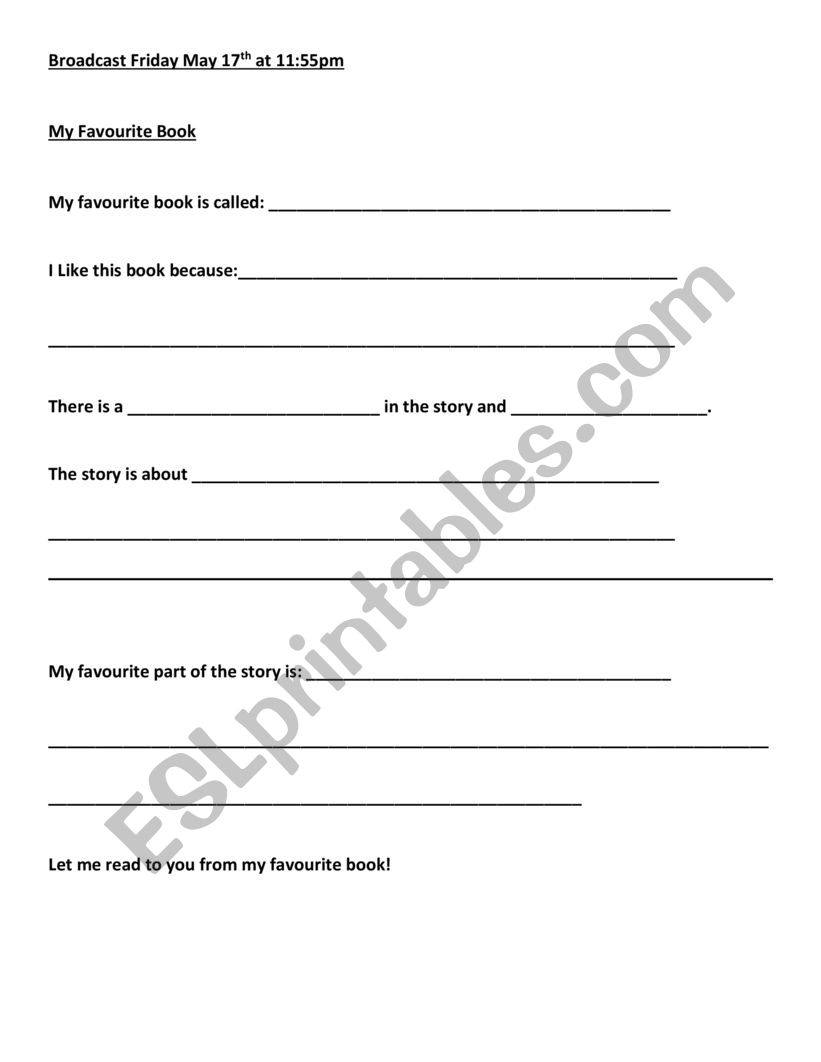 My Favourite Book!  worksheet