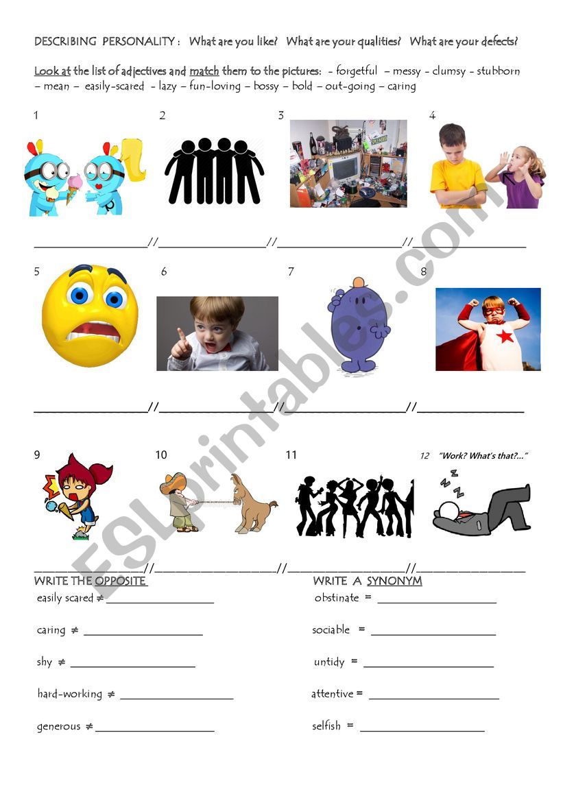 Personality Adjectives worksheet