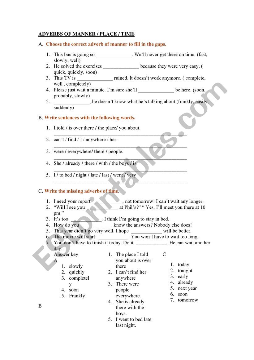 Adverbs worksheet