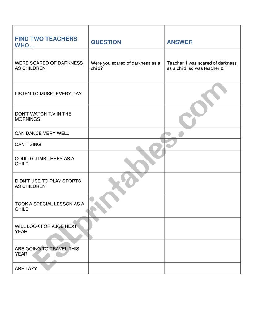 find some one who worksheet