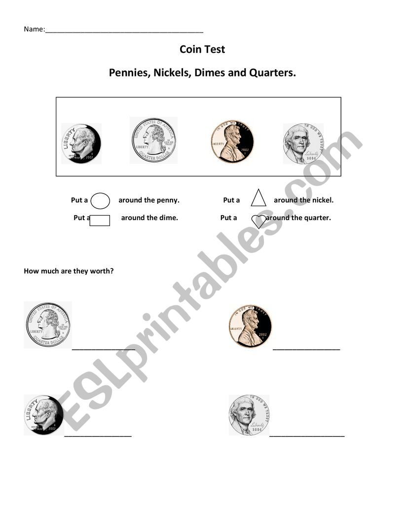 Coins worksheet