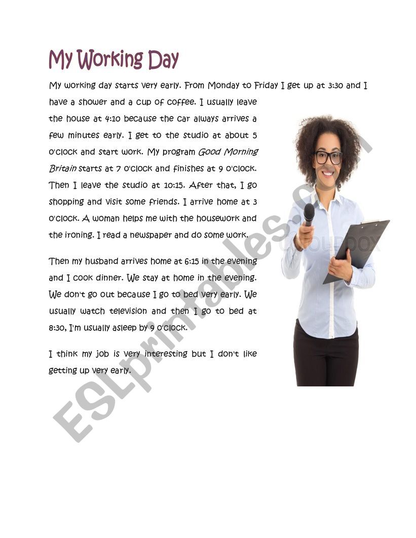 My Working day worksheet