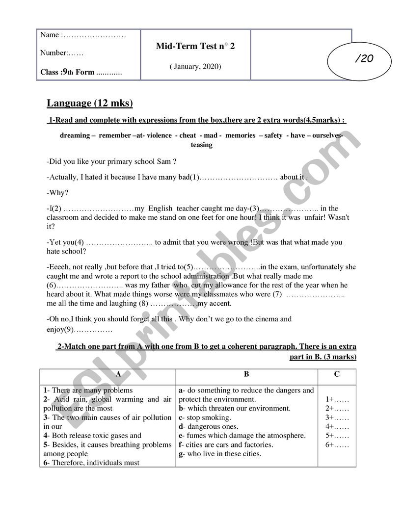 mid term test 2 worksheet